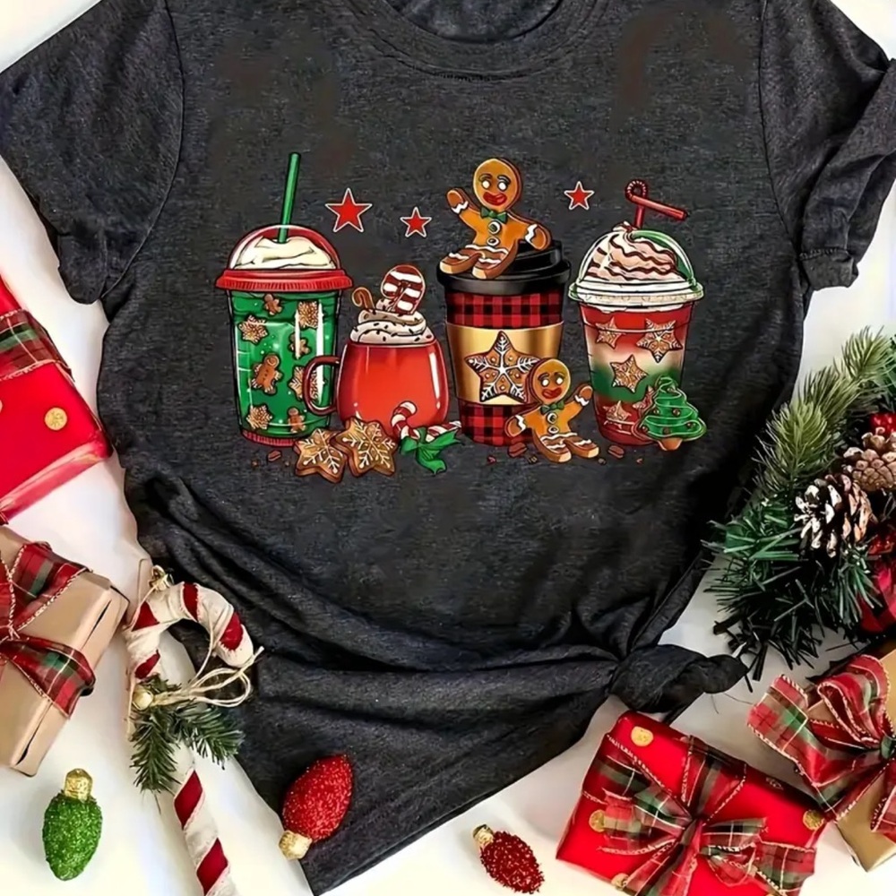 Festive Graphic Tee with Holiday Drinks - Picture 3 of 4
